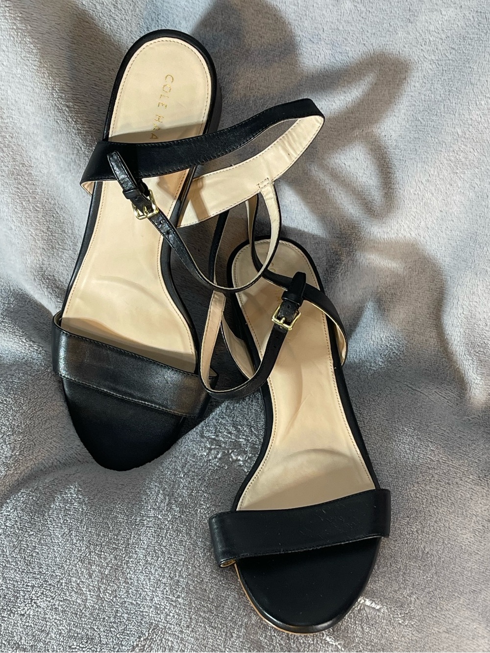 Cole Haan Black Leather Strappy Low Heel Sandals